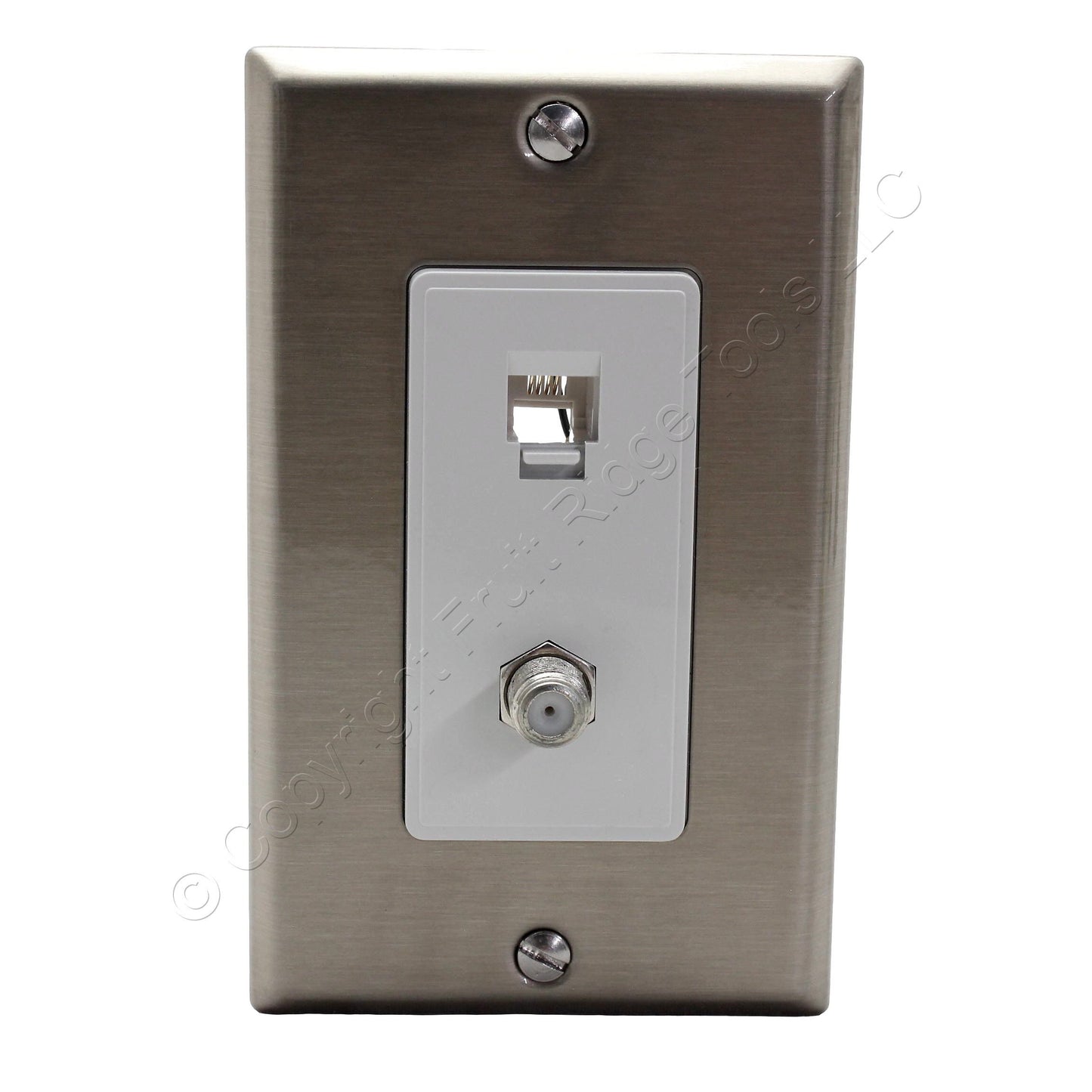 Cooper Bundle Phone/Coaxial Cable Combo Jack + Stainless Rocker Wallplate Cover