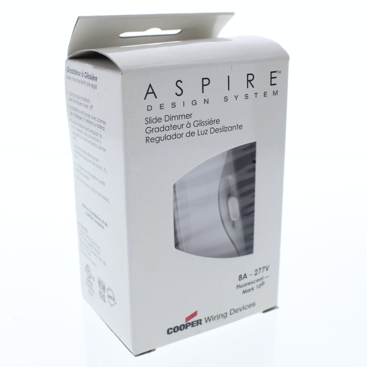 Aspire 95687WS White Satin (Pale Gray) 1-Pole/3Way Slide Fluorescent Dimmer 277V