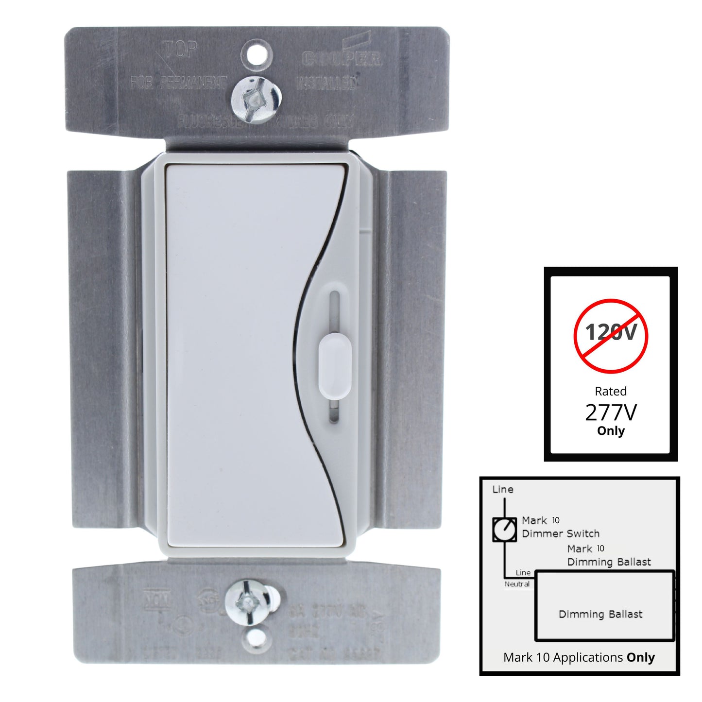 Aspire 95687WS White Satin (Pale Gray) 1-Pole/3Way Slide Fluorescent Dimmer 277V