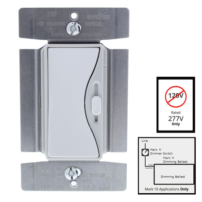 Aspire 95687WS White Satin (Pale Gray) 1-Pole/3Way Slide Fluorescent Dimmer 277V