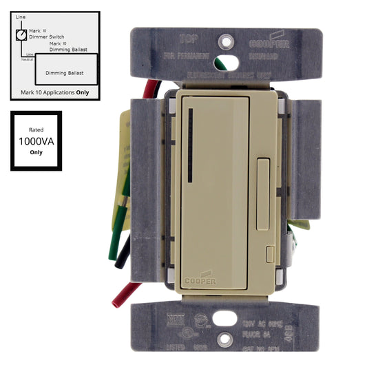 Cooper AF10-V Ivory Smart Master Dimmer Preset Fluorescent Multi-Way 1000VA