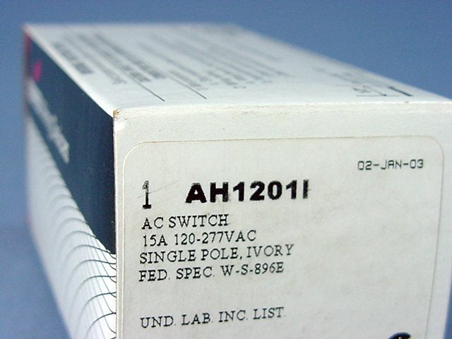 Arrow Hart AH1201I Ivory Cooper Industrial Grade AC Toggle Wall Light Switch 15A