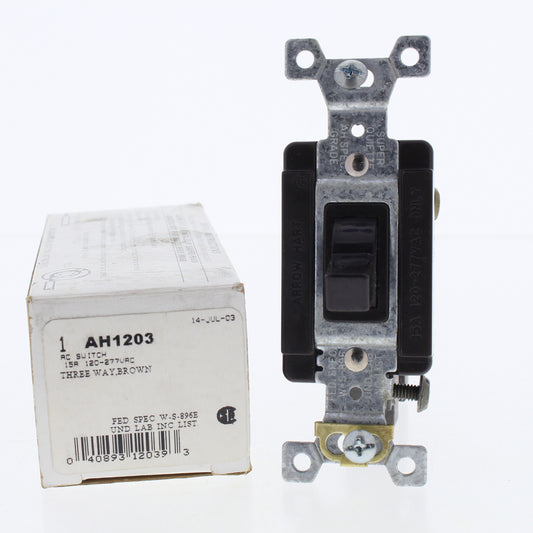 Cooper AH1203 Brown Industrial Toggle Wall Light Switch 15A 120/277V 3-Way B&S