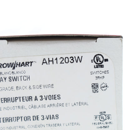 Cooper AH1203W White Industrial 3-Way Toggle Wall Light Switch 15A 120/277V
