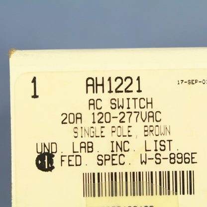 Cooper Arrow Hart Brown INDUSTRIAL AC Toggle Light Switch 20A AH1221 Oldstyle