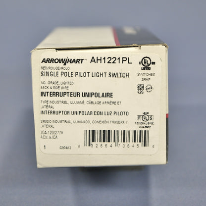 Cooper AH1221PL Red Pilot Light Single Pole Toggle Wall Switch 20A Industrial
