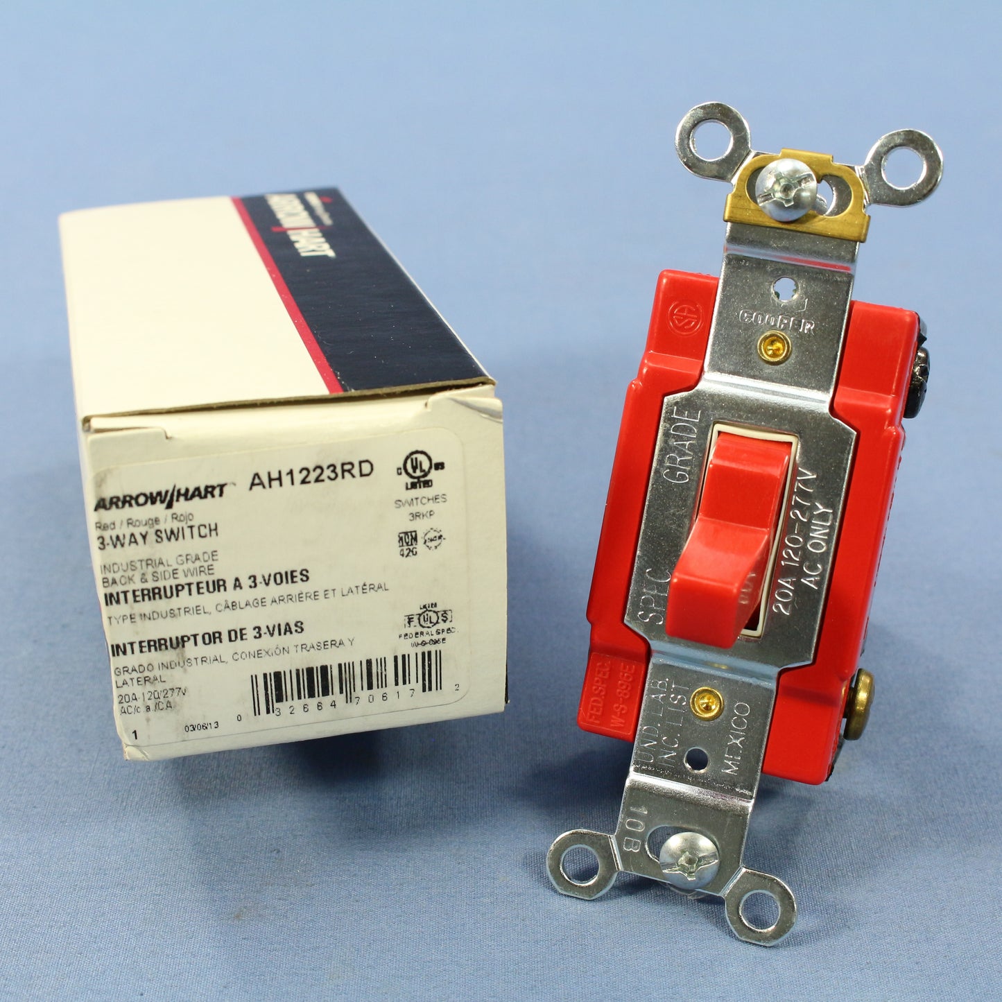 Arrow Hart AH1223RD Red Cooper Industrial Grade 3-Way Toggle Light Switch 20A