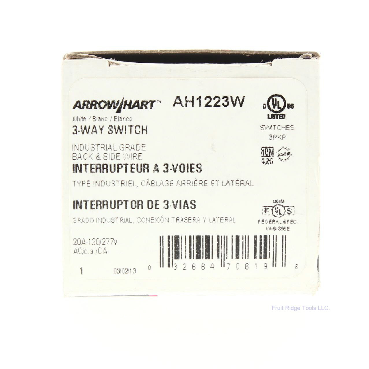 Arrow Hart AH1223W White Cooper Industrial 3-Way Toggle Light Switch 20A Box