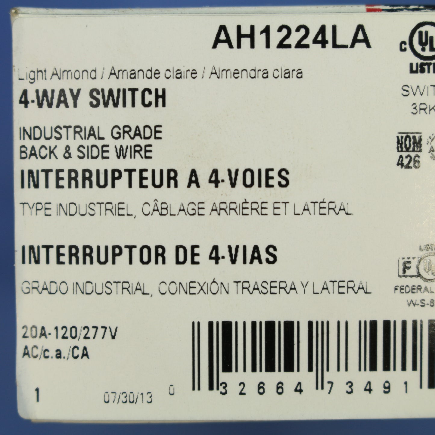 Arrow Hart AH1224LA Light Almond Cooper Industrial 4-Way Toggle Light Switch 20A