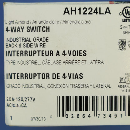 Arrow Hart AH1224LA Light Almond Cooper Industrial 4-Way Toggle Light Switch 20A