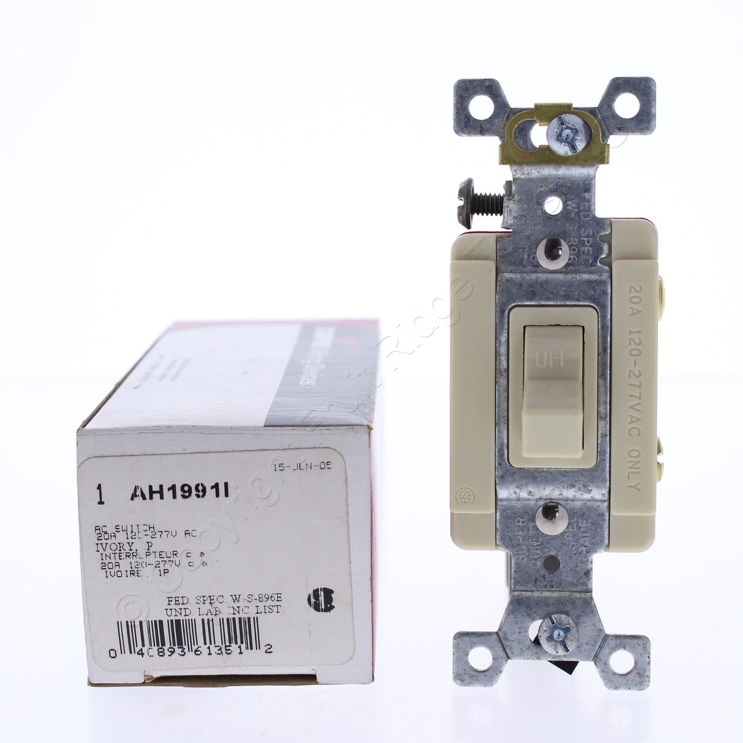 Cooper AH1991I Ivory Industrial Grade Single Pole Toggle Switch 20A 120/277V AC