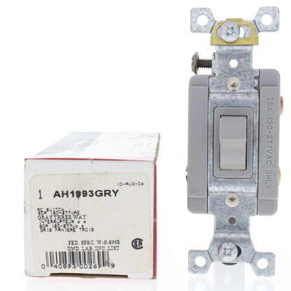 Cooper AH1993GRY Gray Industrial Grade 3-Way Toggle Switch 20A 120/277V B&S
