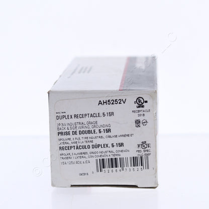 Cooper Wiring Ivory Compact Industrial Outlet Receptacle NEMA 5-15R 15A AH5252V