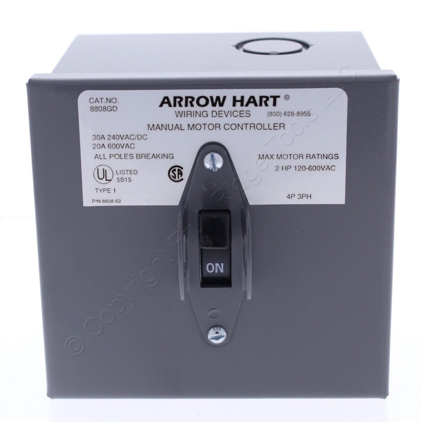 Cooper AH8808GD On-Off Manual Motor Controller Switch 30A 240V 20A 600V 2HP