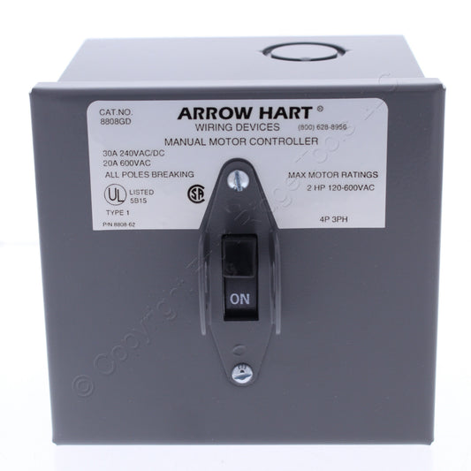 Cooper AH8808GD On-Off Manual Motor Controller Switch 30A 240V 20A 600V 2HP