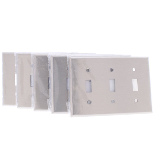 5 Cooper Antimicrobial Stainless Steel 3G Switch Cover Toggle Wallplates 93073AM