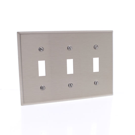 5 Cooper Antimicrobial Stainless Steel 3G Switch Cover Toggle Wallplates 93073AM