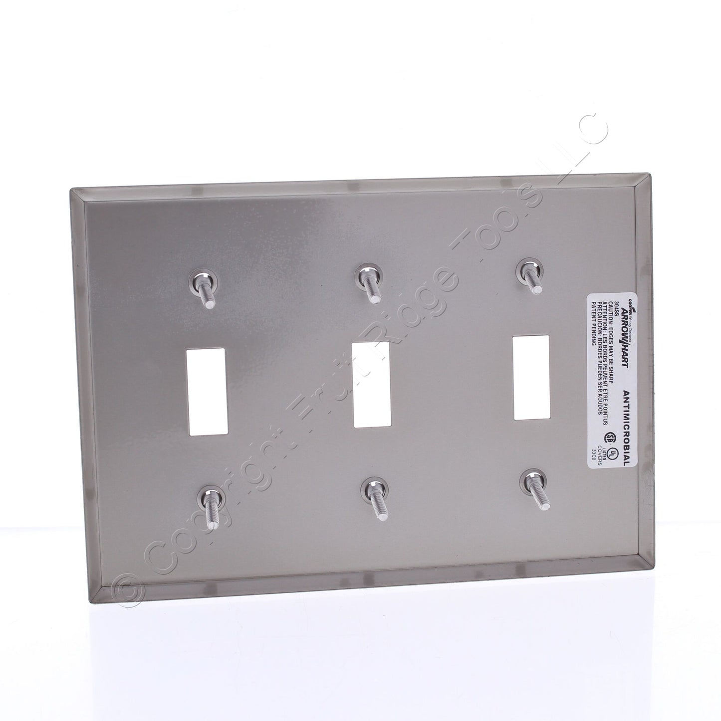 Cooper Antimicrobial Stainless Steel 3G Switch Cover Toggle Wallplate AH93073AM