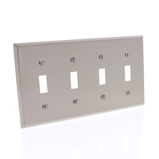 Cooper 93074AM Stainless Steel 4-Gang  Toggle Switch Covers Antimicrobial 5-Pack