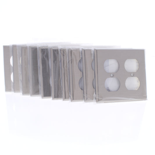 10 Cooper Antimicrobial Stainless 2G Receptacle Wallplate Outlet Covers 93102AM