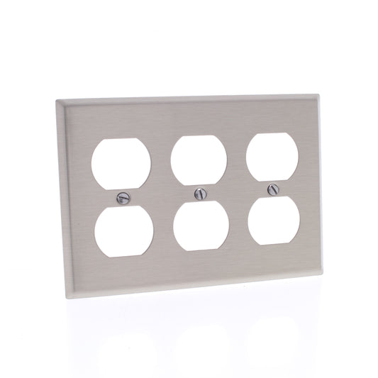 5 Cooper Antimicrobial Stainless Steel 3-Gang Receptacle Wallplates Outlet Cover