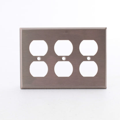 Cooper AH93103AM Antimicrobial Stainless Steel 3-Gang Receptacle Wallplate Cover