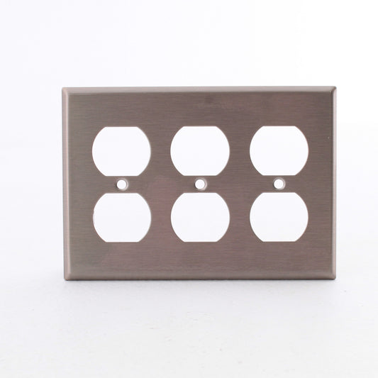 Cooper AH93103AM Antimicrobial Stainless Steel 3-Gang Receptacle Wallplate Cover