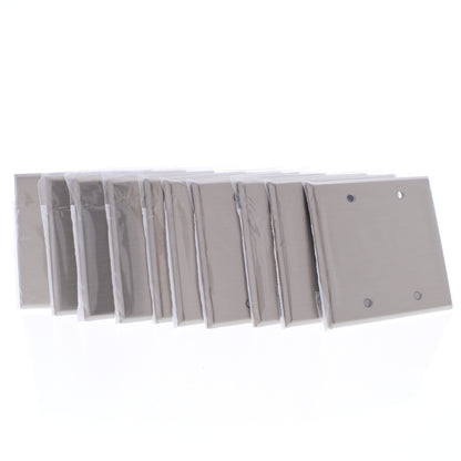 10 Cooper Antimicrobial 2-Gang Stainless Steel Blank Cover Wallplates Box Mount