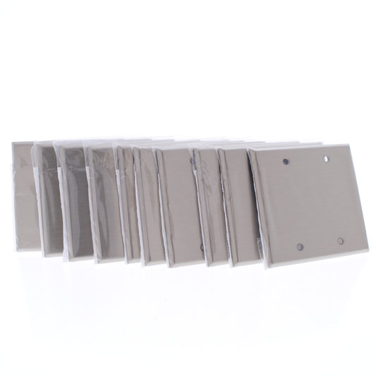 10 Cooper Antimicrobial 2-Gang Stainless Steel Blank Cover Wallplates Box Mount