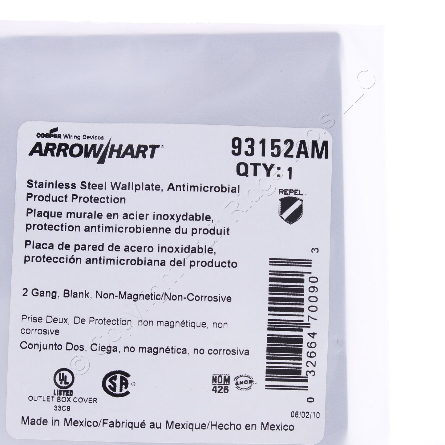 Cooper Antimicrobial 2-Gang Stainless Steel Blank Cover Wall Plate AH93152AM