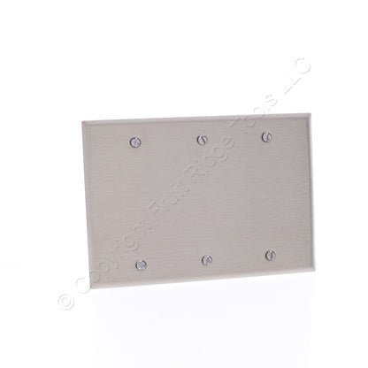 Cooper AH93153AM Antimicrobial Stainless Steel 3-Gang Blank Cover Wall Plate