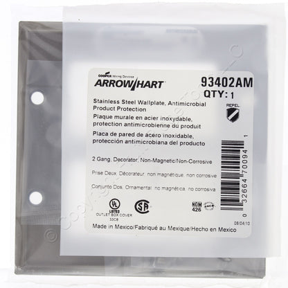 Cooper Antimicrobial 2-Gang Stainless Steel Decorator Wallplate Cover Gfci Gfi