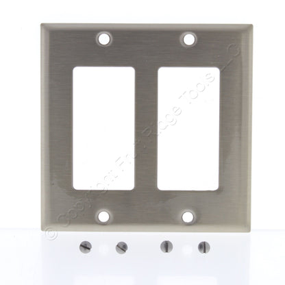 Cooper Antimicrobial 2-Gang Stainless Steel Decorator Wallplate Cover Gfci Gfi