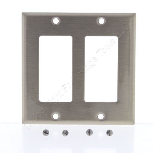 Cooper Antimicrobial 2-Gang Stainless Steel Decorator Wallplate Cover Gfci Gfi