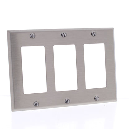 5 Cooper Antimicrobial 3-Gang Stainless Steel Decorator Wallplates Cover Gfci
