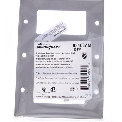 Cooper Antimicrobial 3-Gang Stainless Steel Decorator Wallplate Cover Gfci Gfi
