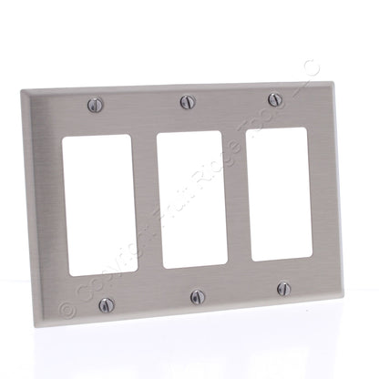 Cooper Antimicrobial 3-Gang Stainless Steel Decorator Wallplate Cover Gfci Gfi