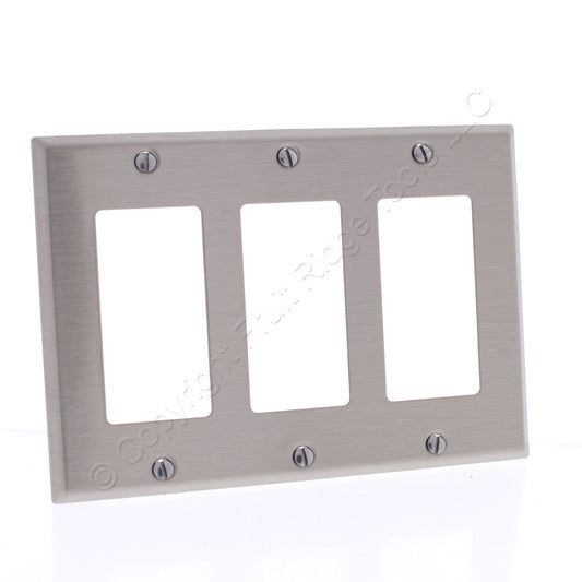 Cooper Antimicrobial 3-Gang Stainless Steel Decorator Wallplate Cover Gfci Gfi