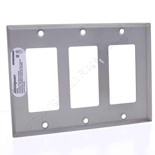 Cooper Antimicrobial 3-Gang Stainless Steel Decorator Wallplate Cover Gfci Gfi