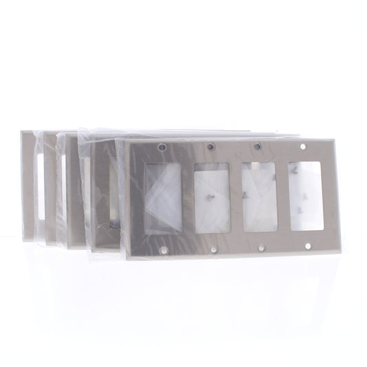 5 Cooper Antimicrobial 4-Gang Stainless Steel Decorator Wallplates Cover Gfci
