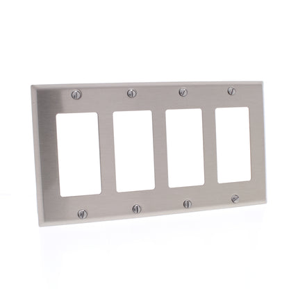 5 Cooper Antimicrobial 4-Gang Stainless Steel Decorator Wallplates Cover Gfci