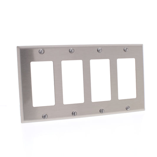 5 Cooper Antimicrobial 4-Gang Stainless Steel Decorator Wallplates Cover Gfci