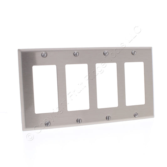 Cooper AH93404AM Antimicrobial 4-Gang Stainless Steel GFCI Decorator Wallplate
