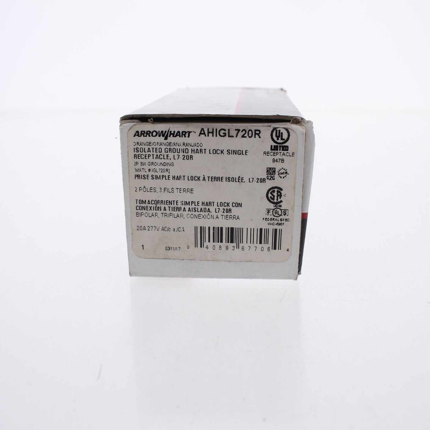 Arrow Hart Isolated Ground Locking Receptacle Outlet L7-20R 20A 277V AHIGL720R