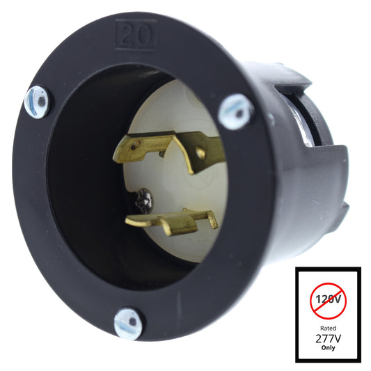 Cooper Black Twist Turn Locking Flanged Inlet Nema L7-20P 20A 277V 2P3W AHL720FI