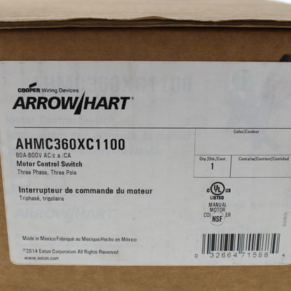 Cooper AHMC3601100 On/Off Manual Motor Control X-Switch 60A 600V Hole Bottom