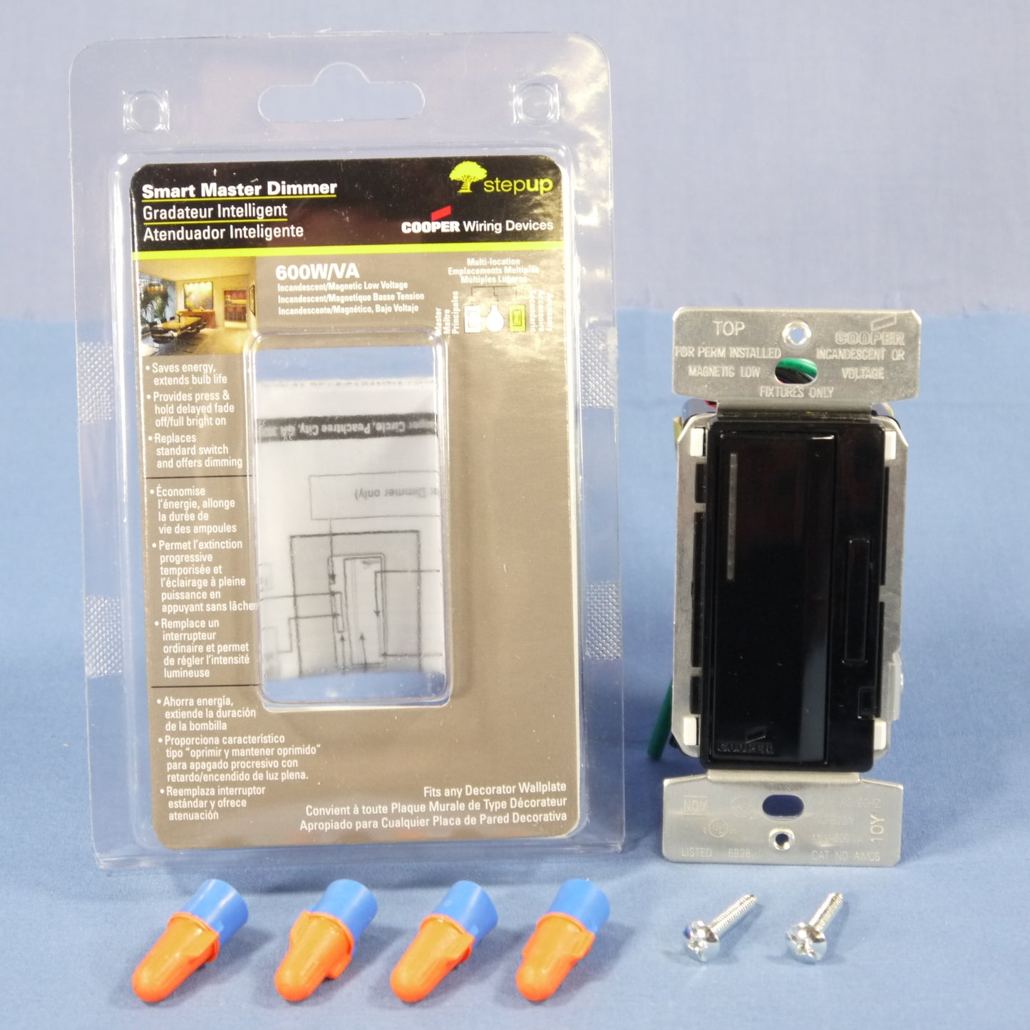 Cooper AIM06-BK-K Black Smart Master Dimmer Preset Light Switch Multi-Way 600W