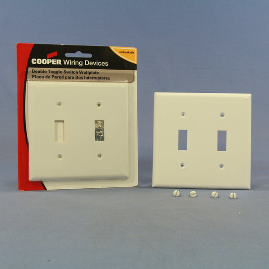 Cooper BP5169W White 2-Gang Toggle Switch Unbreakable Standard Wallplates 2pcs