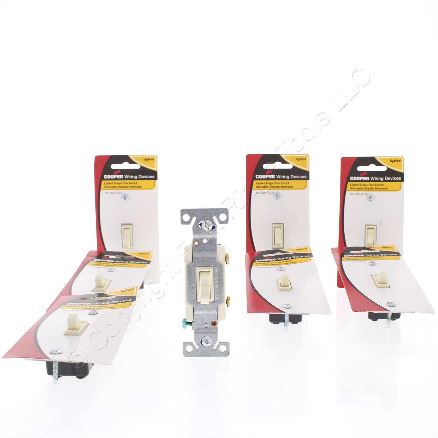 8 Cooper Almond Illuminated Toggle Wall Light Switches 15A 120V C1301-7LTA