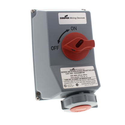 Cooper Watertight Mechanical Pin & Sleeve Interlock 30A 480V 2P3W 10HP CD330MI7W